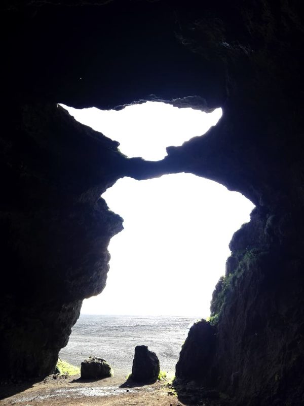 The yoda cave in Hjörleifshöfði. Entrance seen from inside looks a bit like Yoda from Star Wars.